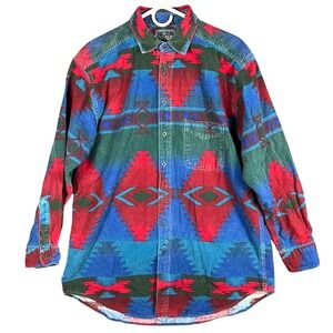 Woolrich Button Down Shirt Mens L Southwestern Aztec Vintage Cotton Flannel USA